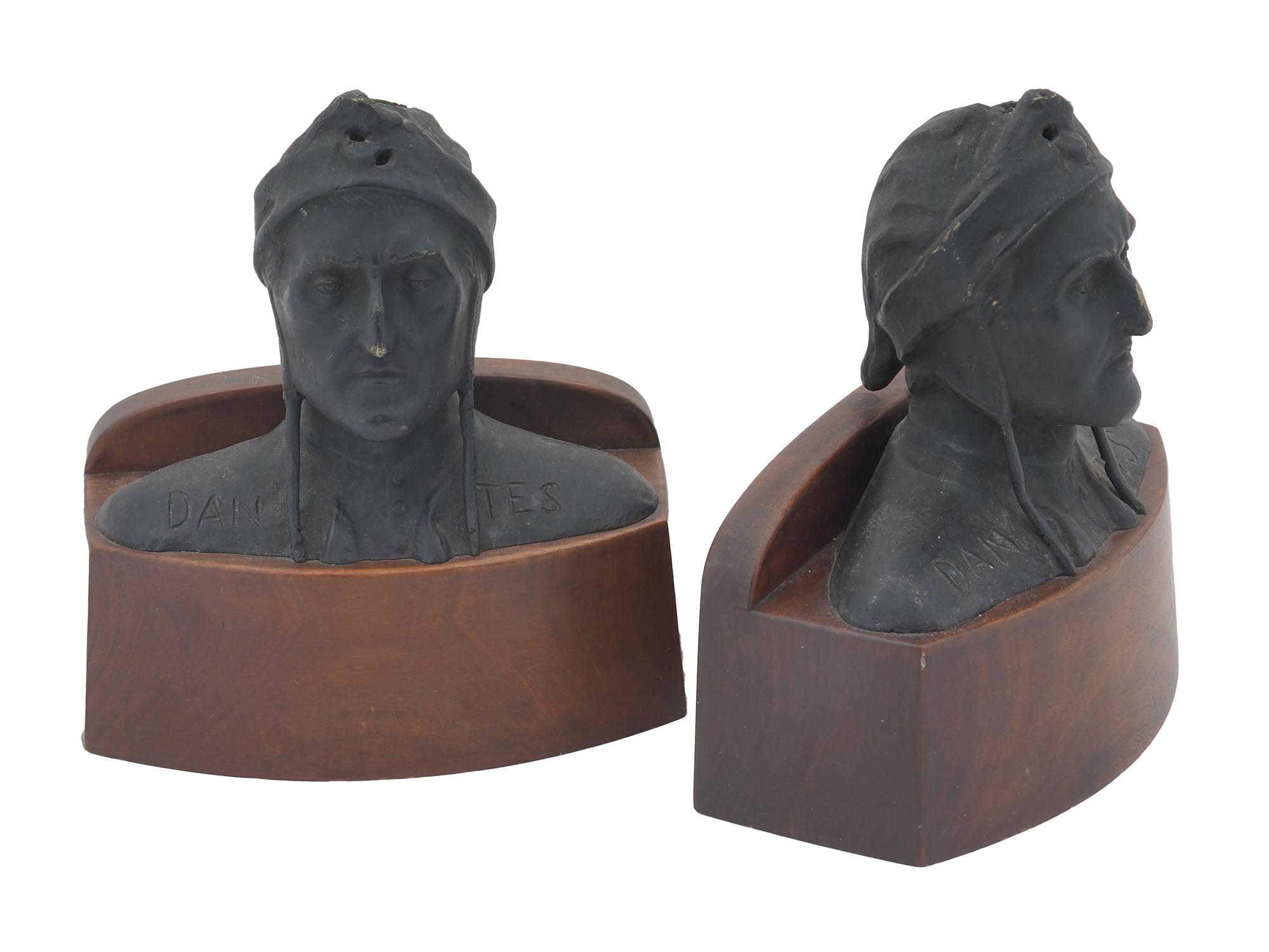 TWO ANTIQUE POMPEIAN BRONZE DANTE BUST BOOKENDS PIC-4